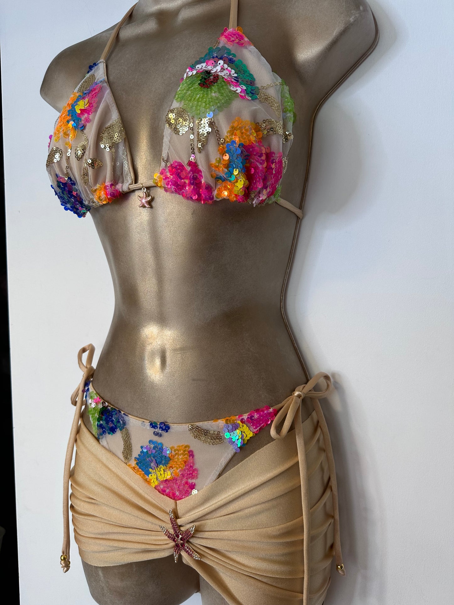 MULTI SEQUIN NUDE Triangle Bikini / Serena skirt