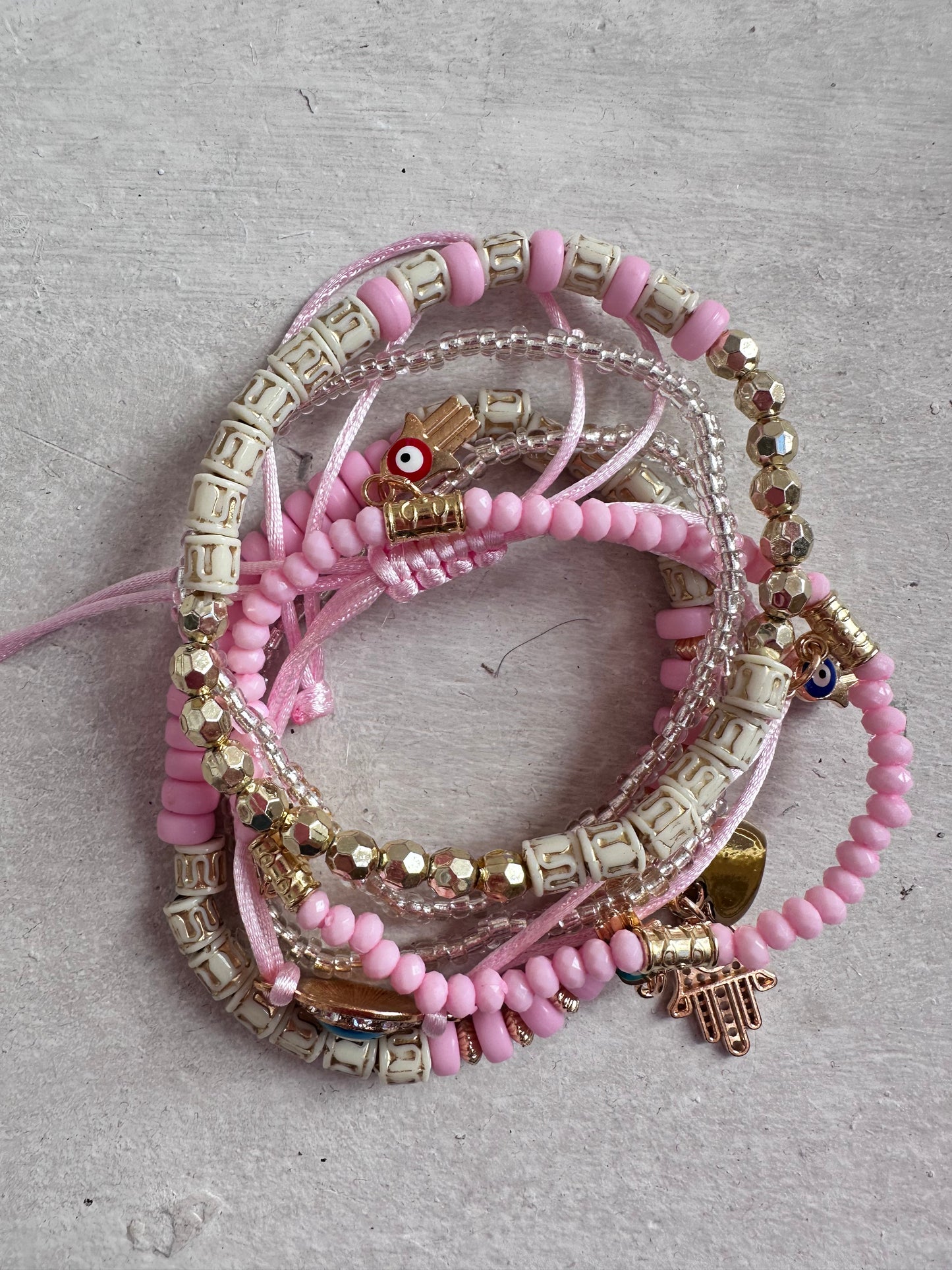 Jewellery stacked Evil Eye & hamma hand bracelets 🧿🪬 3 colours to choose from
