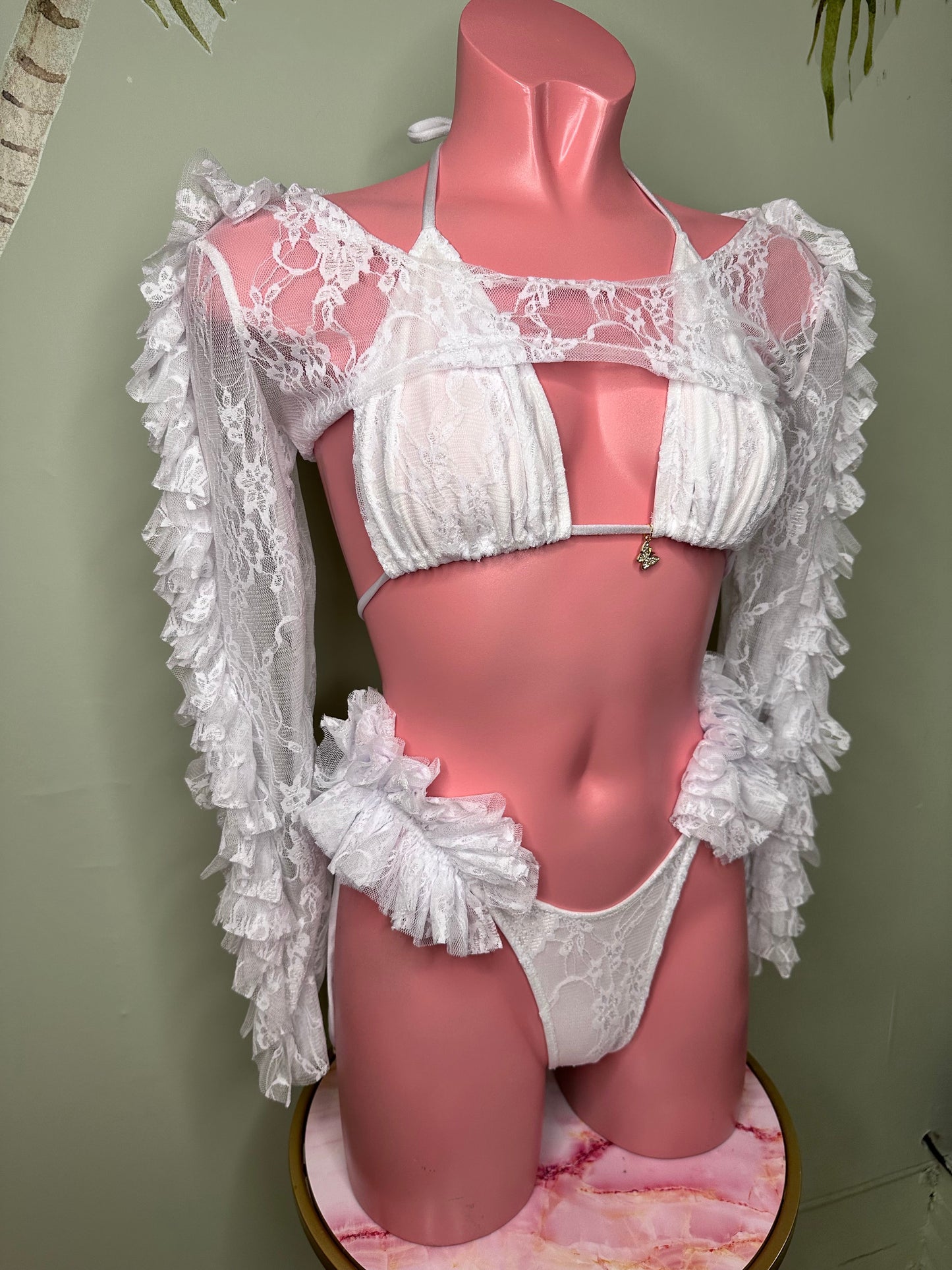 LACE Lola top / Triangle Bikini with Gracie Ruffle bottoms 🧵 MADE TO ORDER 🪡