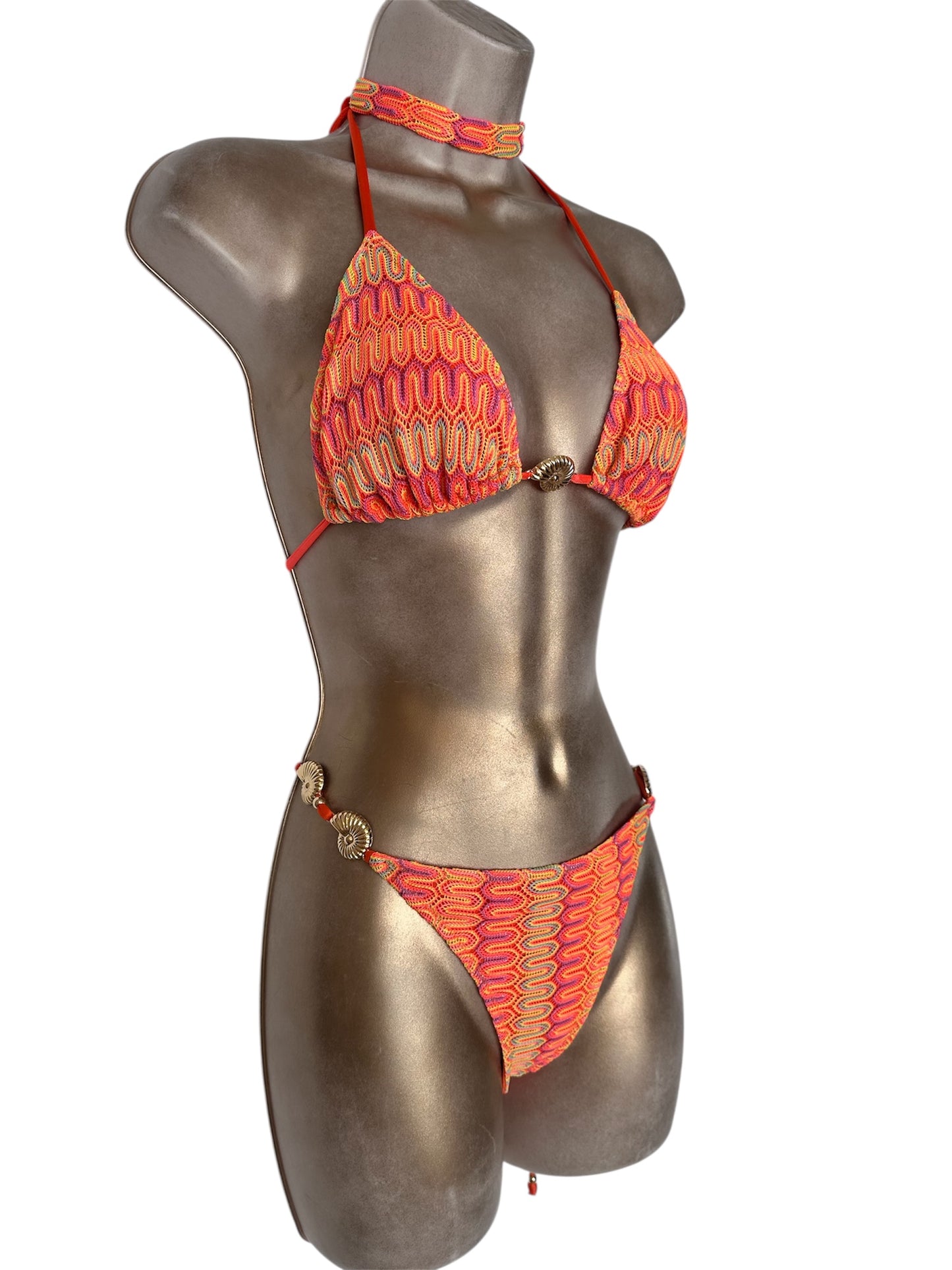 ZIGZAG 205 Triangle Bikini with Shell String / MESH TANGERINE Mermaid Skirt