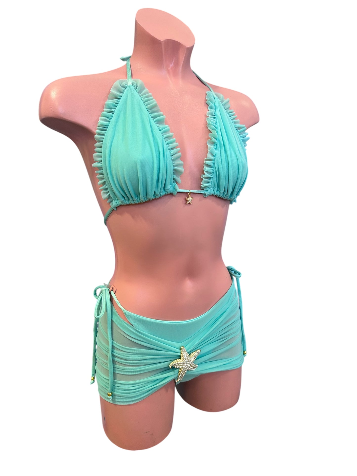 PLAIN MESH Triangle Lily Frill Bikini with Frill Bum Bottoms 🧵 MADE TO ORDER 🪡