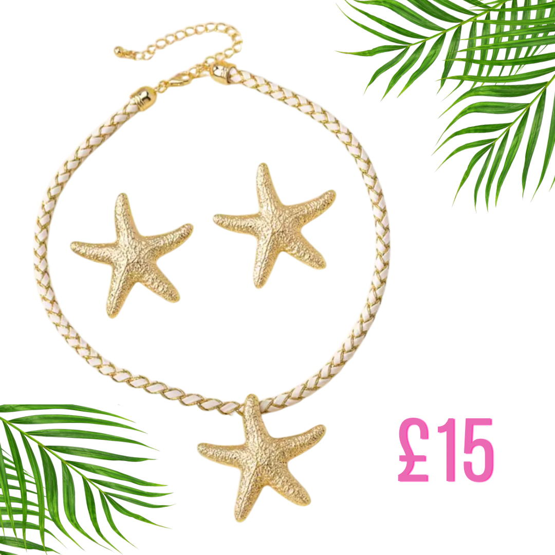 Jewellery white Rope starfish necklace & earrings ⭐️