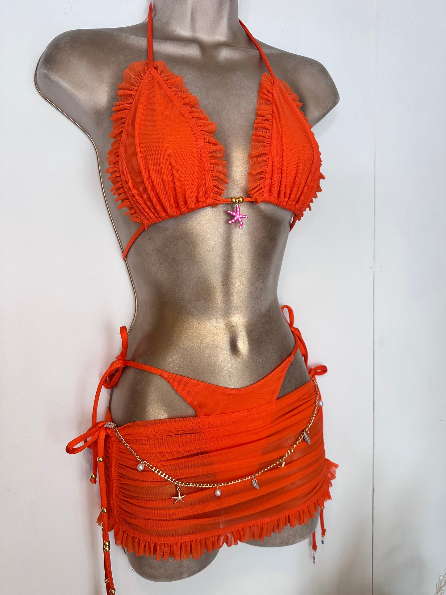 PLAIN MESH Triangle Lily Frill Bikini with Frill Bum Bottoms 🧵 MADE TO ORDER 🪡