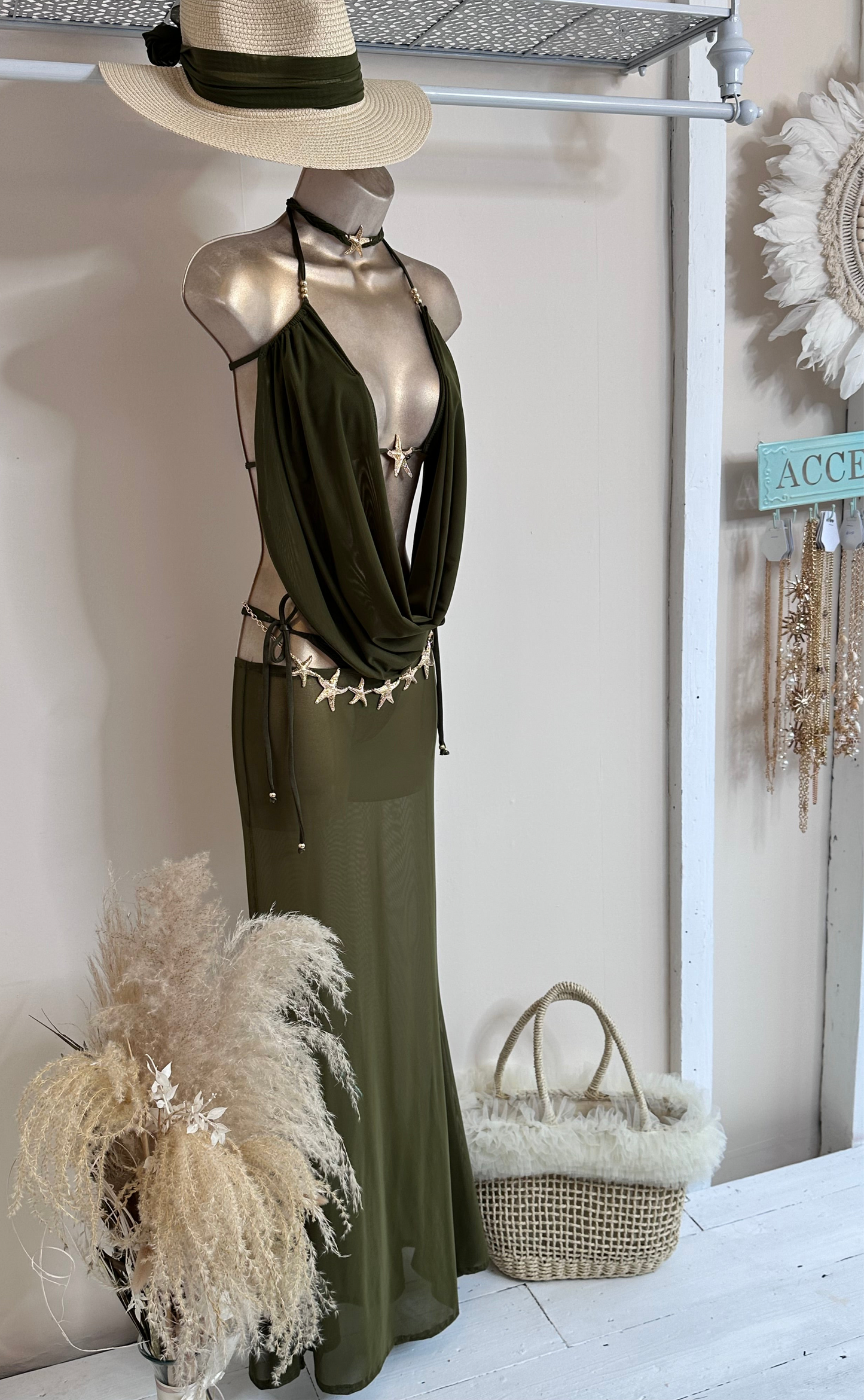 PLAIN MESH Full Set - Lulu Triangle Bikini with Drape / Mermaid Maxi skirt 🧵 MADE TO ORDER 🪡