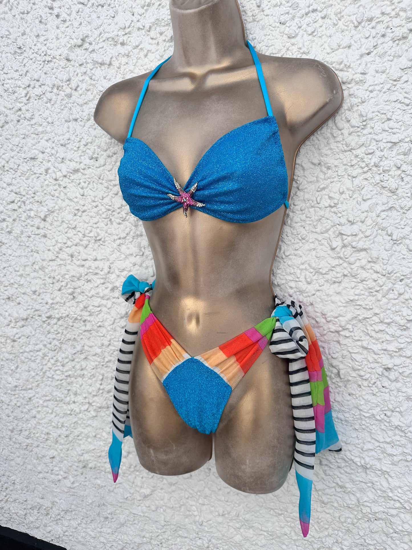GLITTER TURQUOISE string bandeu with Beau bottoms