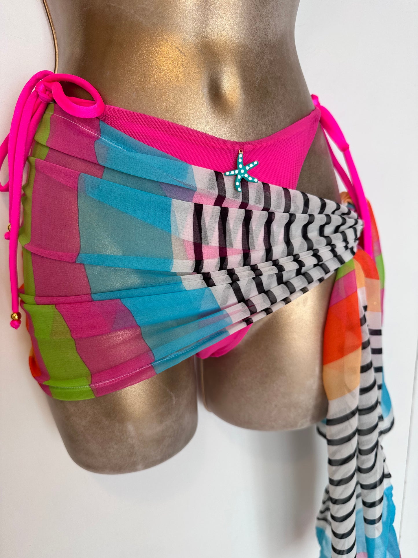 MESH CANDY Triangle Bikini with Charms / STRIPE Wrap Sarong / Choker
