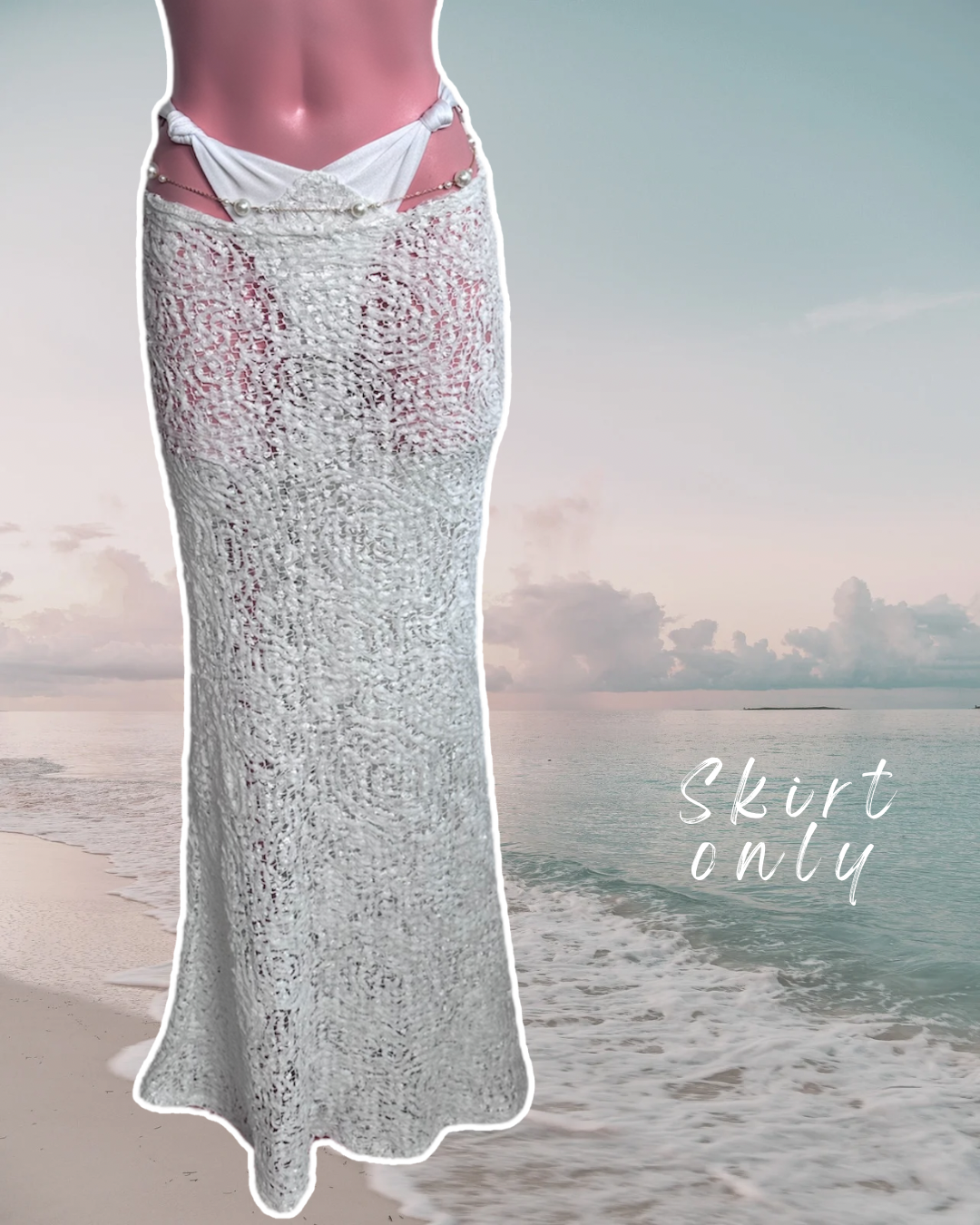 PEARLESCENT COLLECTION 3D White lace Fish Tail Maxi Skirt 🧵 MADE TO ORDER 🪡