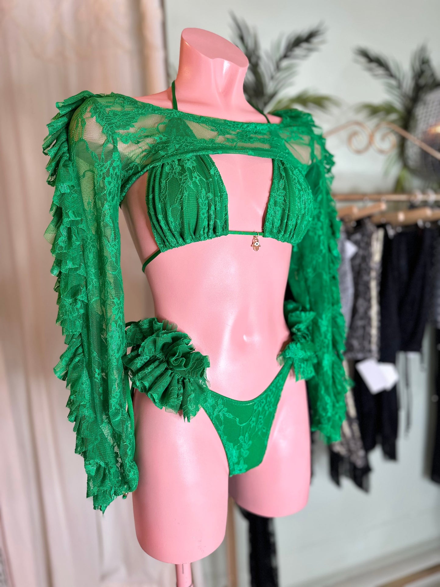 LACE Lola top / Triangle Bikini with Gracie Ruffle bottoms 🧵 MADE TO ORDER 🪡