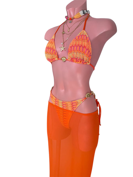 ZIGZAG 205 Triangle Bikini with Shell String / MESH TANGERINE Mermaid Skirt