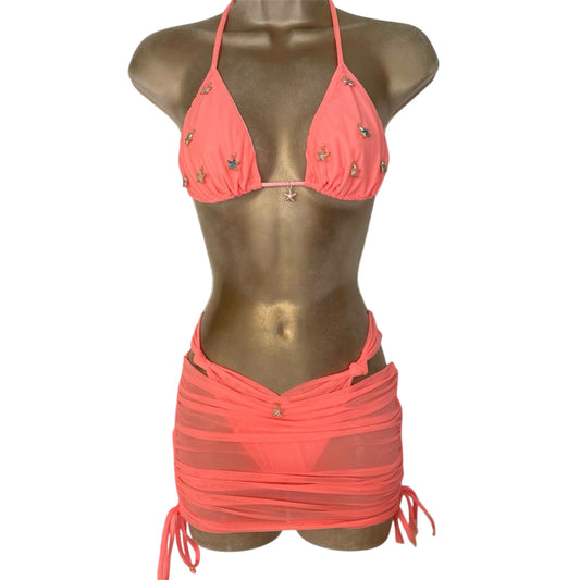 MESH CORAL Triangle Bikini with Charms / Remi Skirt