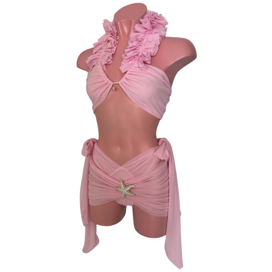 MESH PINK Bonita Bikini with Beau Bottoms / Serena Skirt