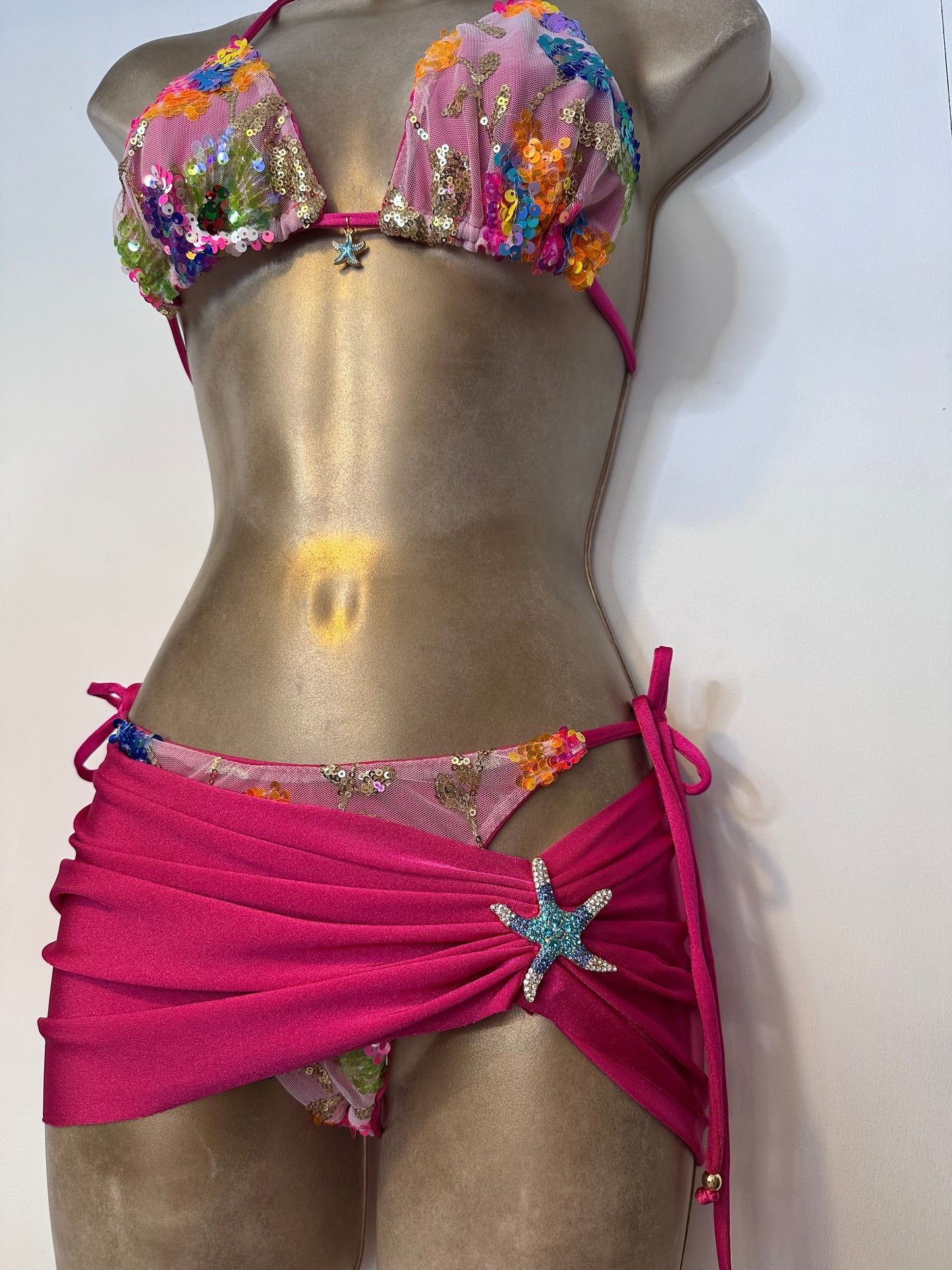 MULTI SEQUIN RASPBERRY Triangle Bikini / Serena skirt