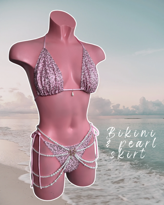 PEARLESCENT COLLECTION Sequin Triangle bikini with pearl skirt 🧵 MADE TO ORDER 🪡
