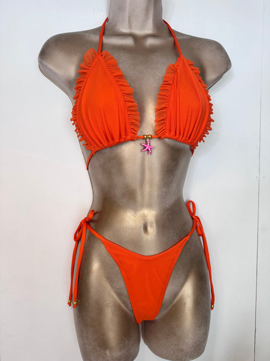PLAIN MESH Triangle Lily Frill Bikini with Frill Bum Bottoms 🧵 MADE TO ORDER 🪡