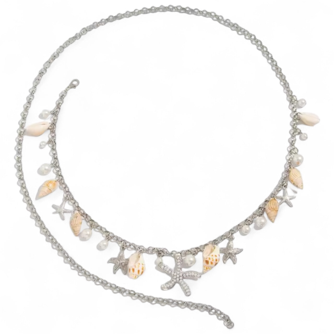 Belly Chain - Silver Large Shells & Pearls 🐚