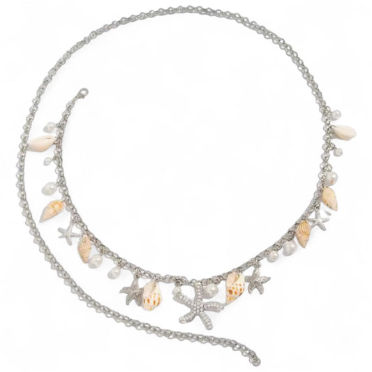 Belly Chain - Silver Large Shells & Pearls 🐚