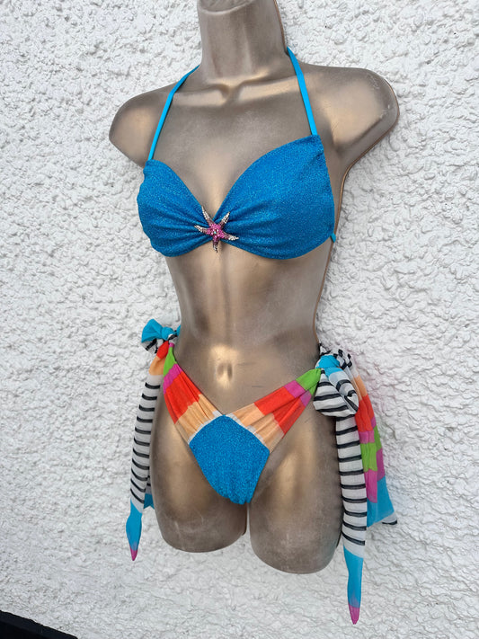 GLITTER TURQUOISE string bandeu with Beau bottoms
