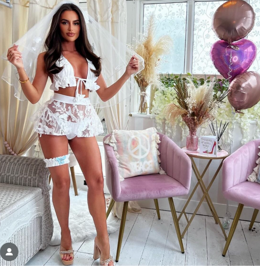 Butterfly lace WHITE bikini / Poppy skirt / Veil / Garter 🤍 MADE TO ORDER